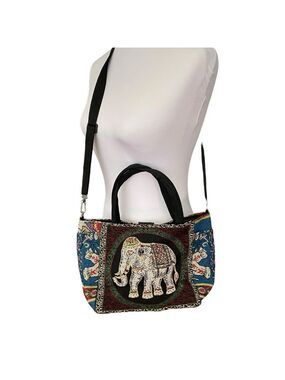 Boho Elephant Tapestry Crossbody Bag Multicolor Woven Canvas Hippie Purse